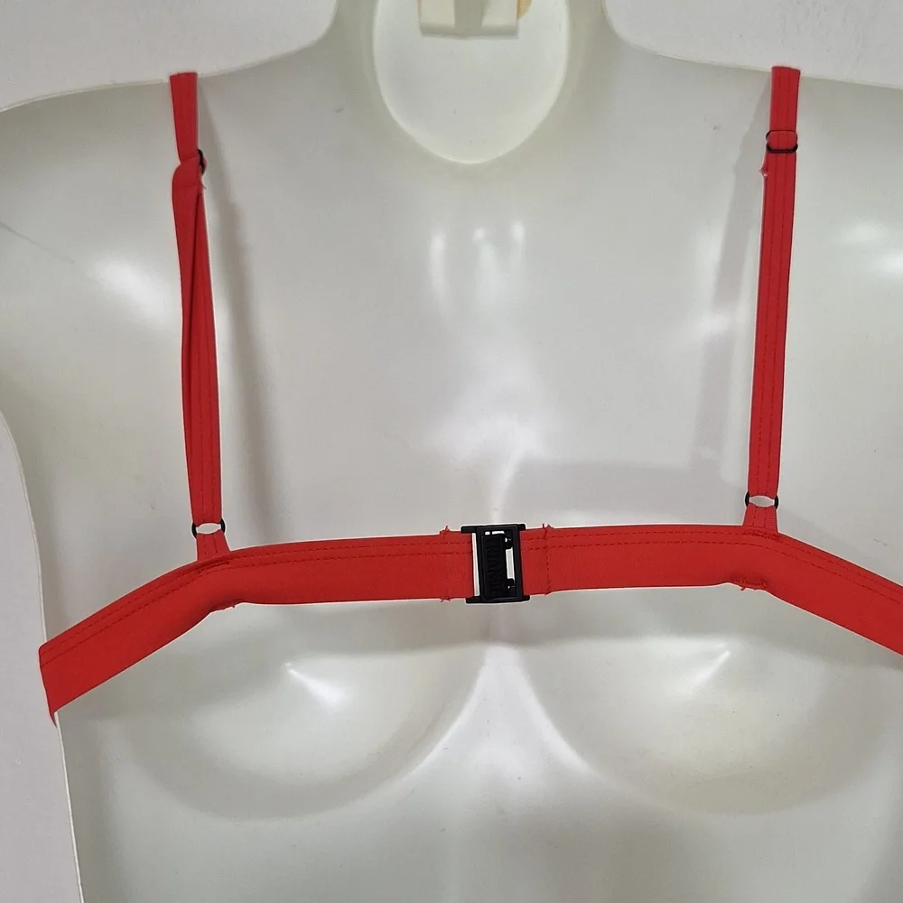 triangl swimwear Coral Red Triangle Bikini Set with Matching Neoprene Bag